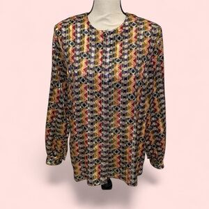 Vintage geometric silky button front blouse Yves St. Clair 🤩 funky